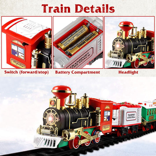 Electric Train Set Kid Toy Xmas Steam Train Kit Tree Surround Track Battery Operated With Sound Light Santa Claus Christmas Gift