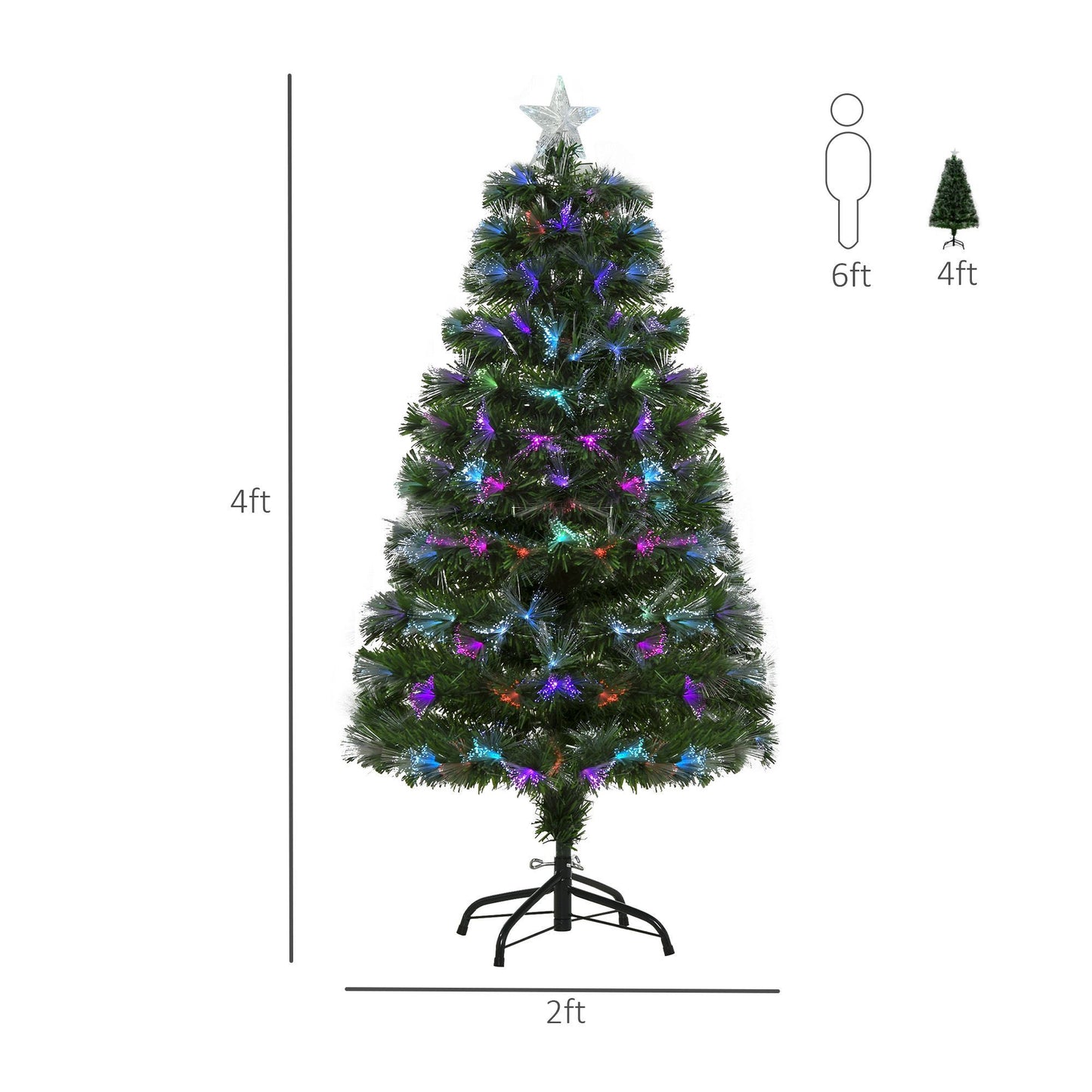 4ft Pre-Lit Optic Fiber Xmas Tree Artificial Spruce Tree Top Star