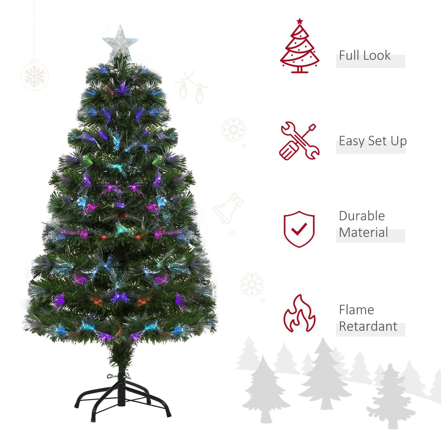 4ft Pre-Lit Optic Fiber Xmas Tree Artificial Spruce Tree Top Star