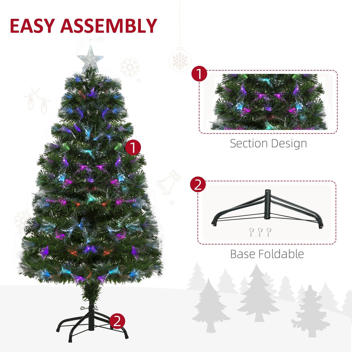 4ft Pre-Lit Optic Fiber Xmas Tree Artificial Spruce Tree Top Star